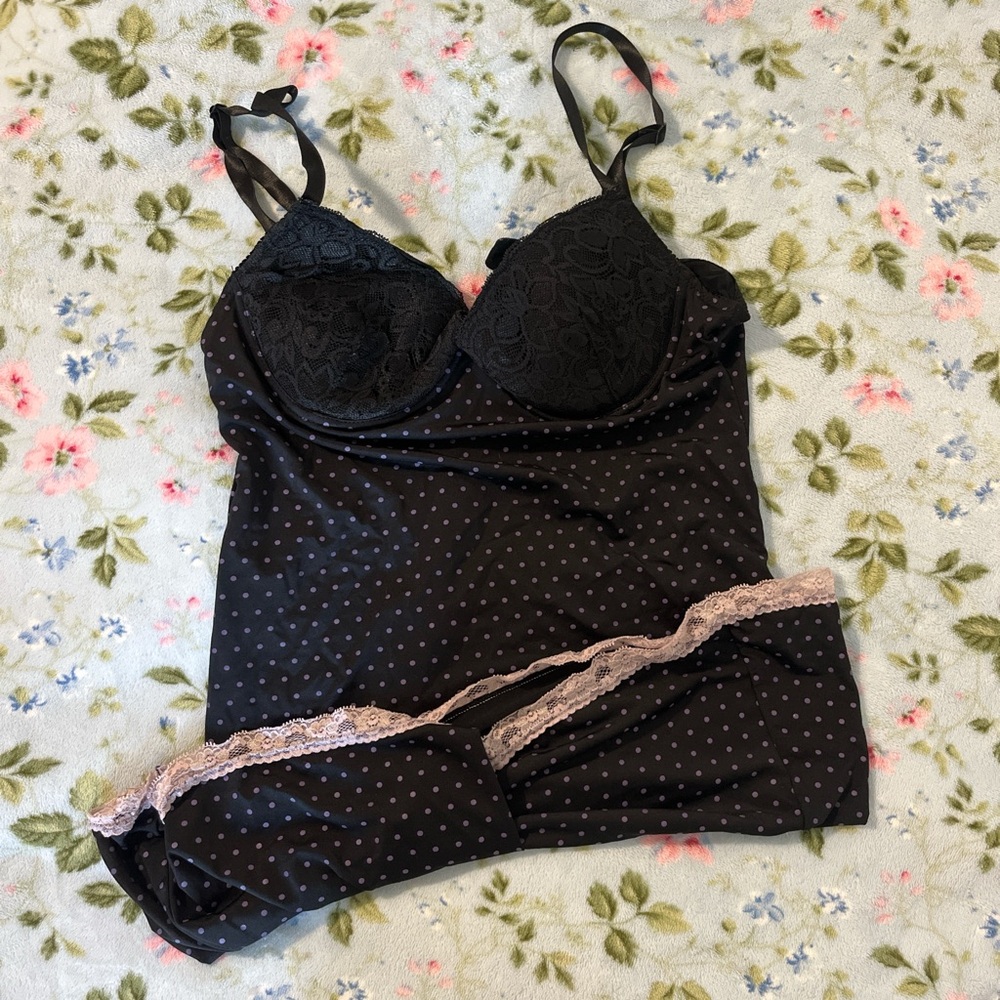 Elegant Black Lace Polka Dot Lingerie Set
